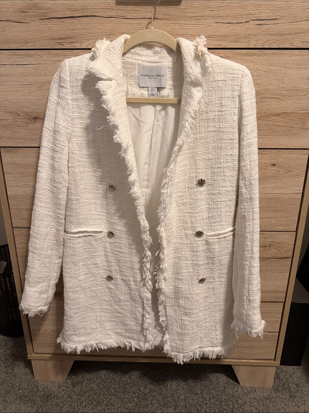 Carolina Belle Cream Fringed Tweed Double-Breasted Blazer